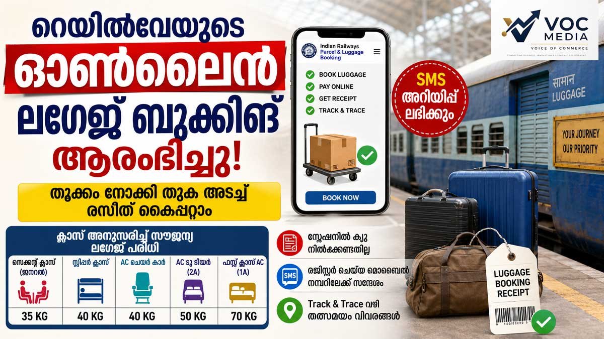 റെയിൽവേയുടെ ഓൺലൈൻ ലഗേജ് ബുക്കിങ് ഇന്നുമുതൽ; തൂക്കംനോക്കി തുക അടച്ച് രസീത് കൈപ്പറ്റണം