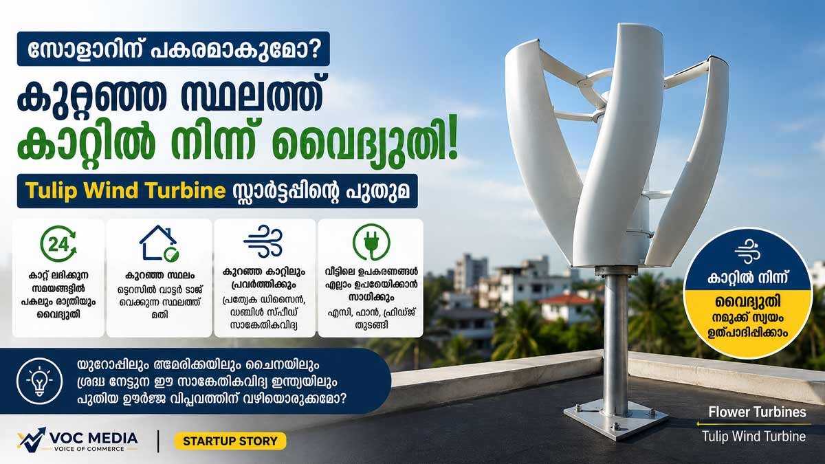 സോളാറിന് പകരമാകുമോ? കുറഞ്ഞ സ്ഥലത്ത് വൈദ്യുതി ഉൽപ്പാദിപ്പിക്കാൻ ലക്ഷ്യമിടുന്ന 'Tulip Wind Turbine' സ്റ്റാർട്ടപ്പിന്റെ പുതുമ
