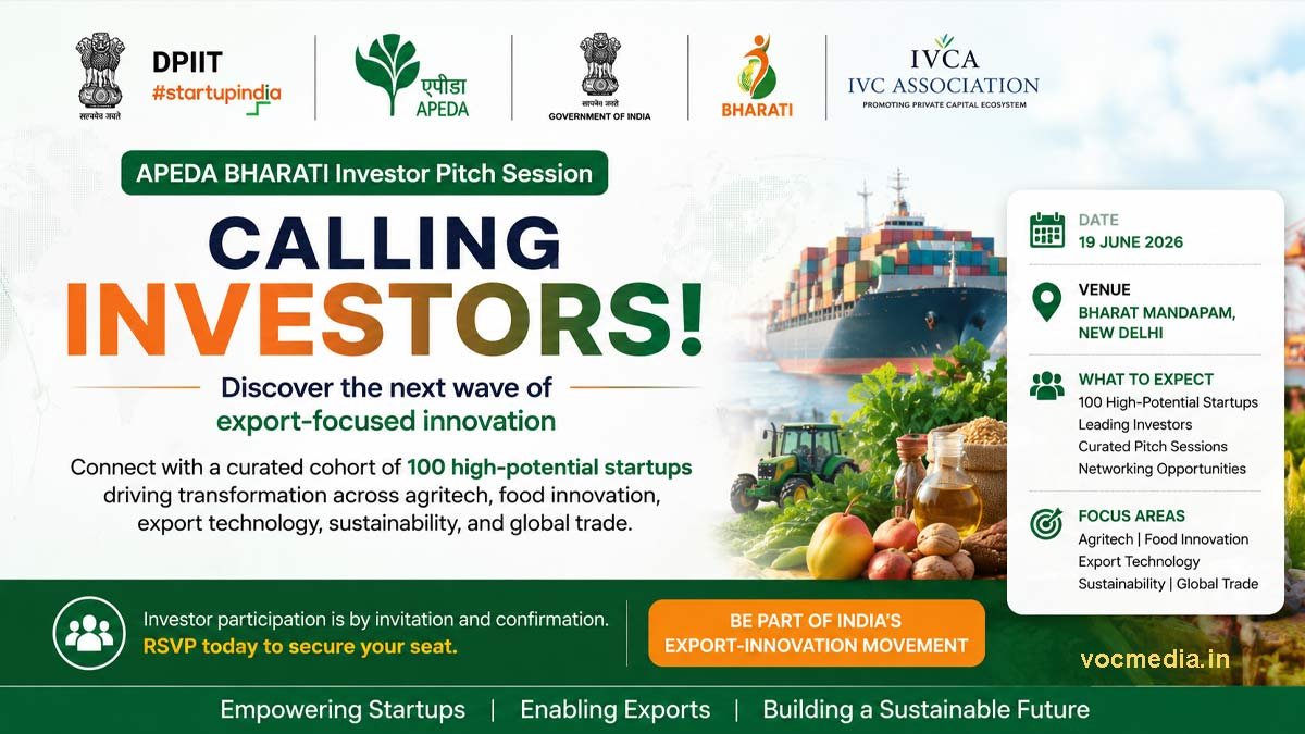 APEDA BHARATI Investor Pitch Session: നിക്ഷേപകരുടെ മുന്നിലെത്താൻ 100 സ്റ്റാർട്ടപ്പുകൾക്ക് അവസരം