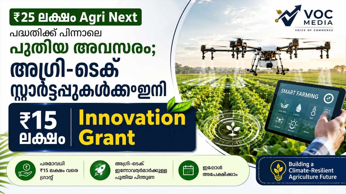₹25 ലക്ഷം Agri Next പദ്ധതിക്ക് പിന്നാലെ പുതിയ അവസരം; അഗ്രി-ടെക് സ്റ്റാർട്ടപ്പുകൾക്കും ഇനി ₹15 ലക്ഷം Innovation Grant