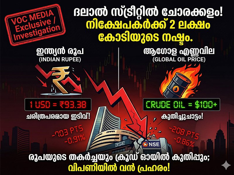വിപണിയിൽ ചോരപുഴ: ദലാൽ സ്ട്രീറ്റിൽ വൻ തകർച്ച; നിക്ഷേപകർക്ക് 2 ലക്ഷം കോടിയുടെ നഷ്ടം