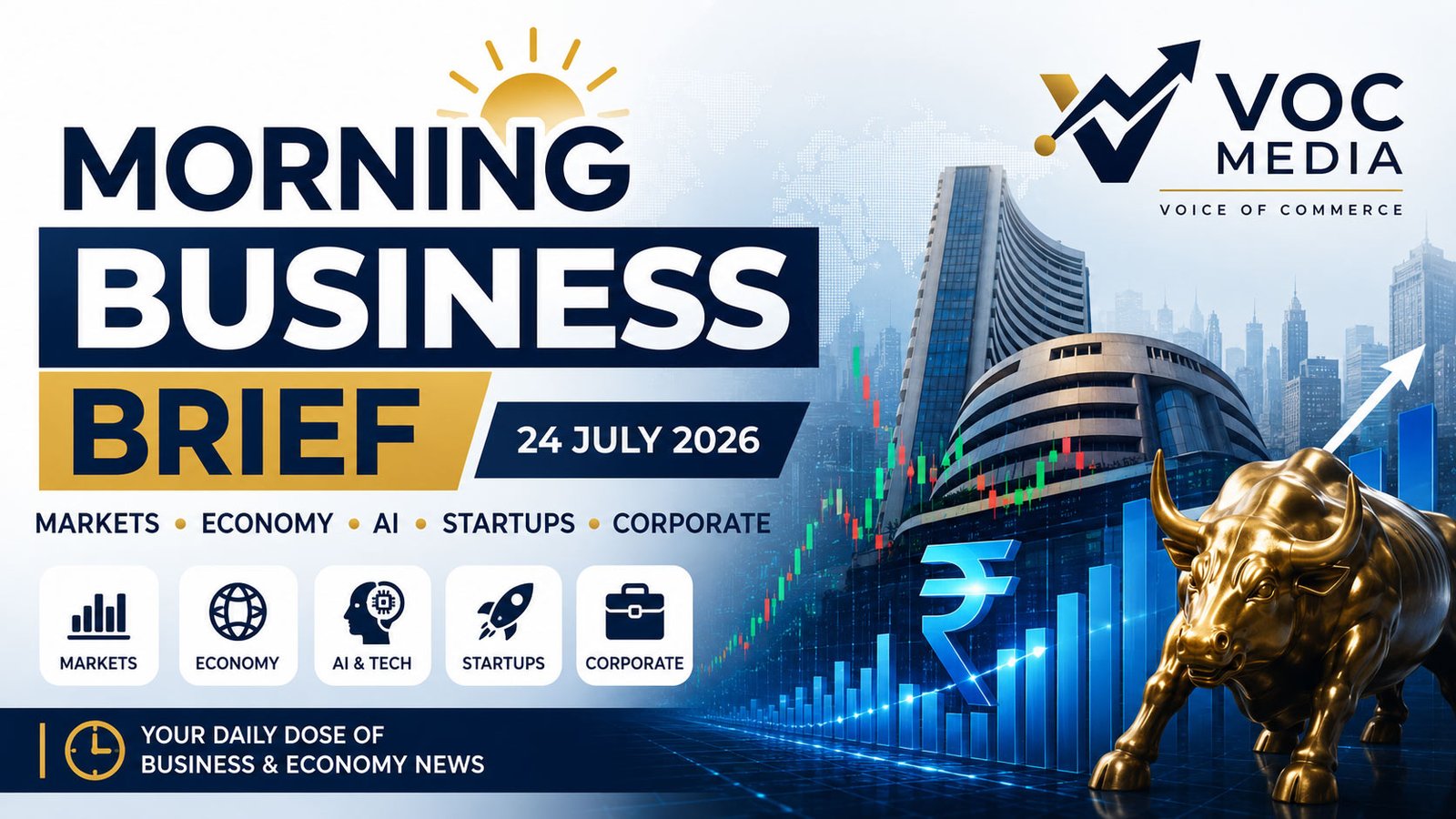 VOC Morning Business Brief 24 July 2026 | Friday ഇന്നത്തെ ബിസിനസ്, ഓഹരി വിപണി, AI, കോർപ്പറേറ്റ് & സമ്പദ്‌വ്യവസ്ഥ വാർത്തകൾ